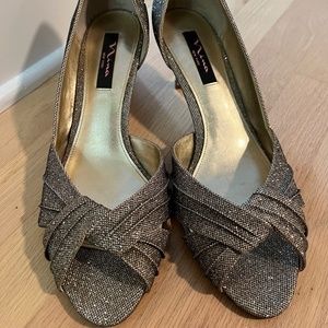 Broznze shimmer peep toe heel